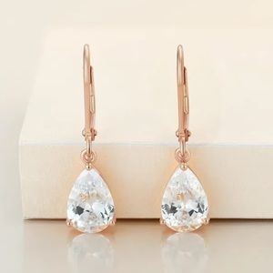 Fashion Cut Zircon Water Drop Stone Earrings Rose Gold